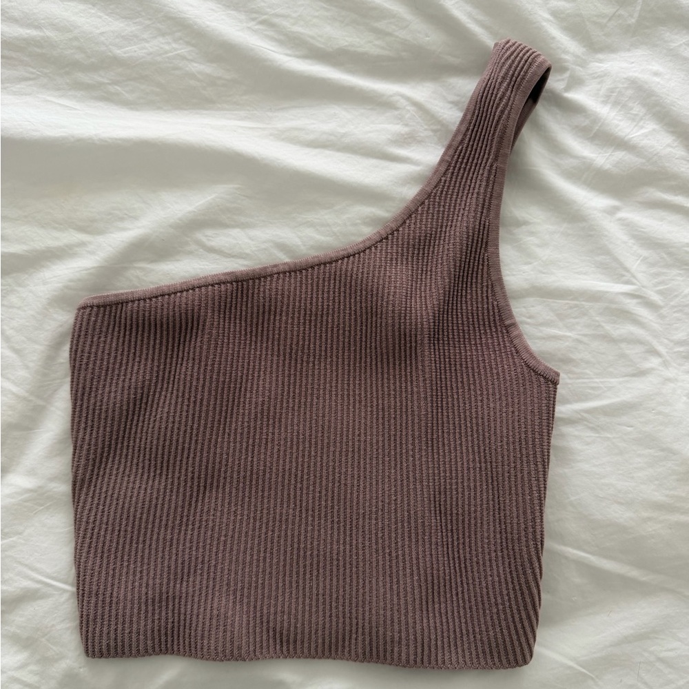 Aritzia Babaton Mauve Knit One-Shoulder Crop Top